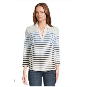 LL Bean Women's Heritage Mariner Top Splitneck Polo Three-Quarter-Sleeve sz 3xl